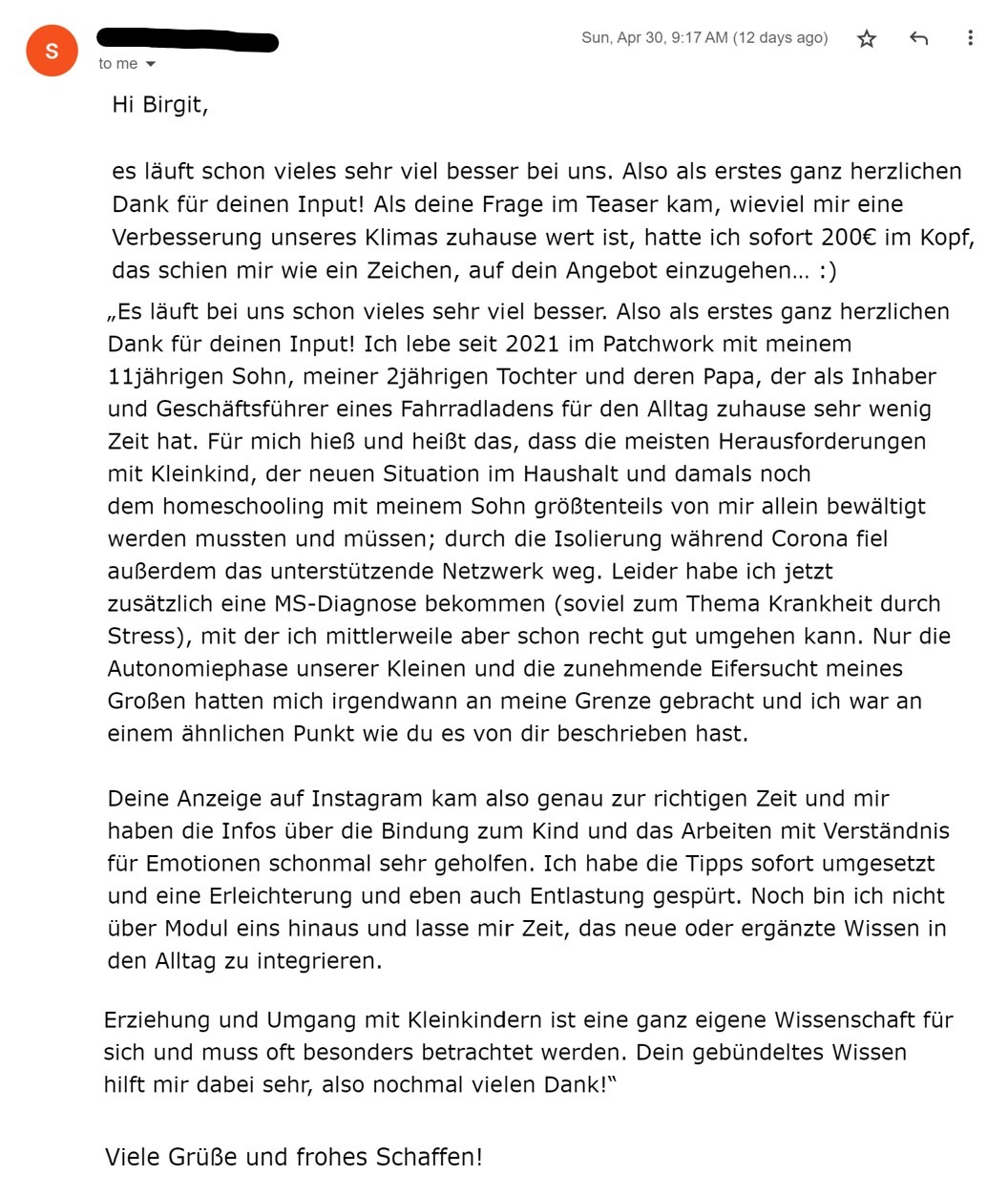 Sina Testimonial Videokurs sehr gut